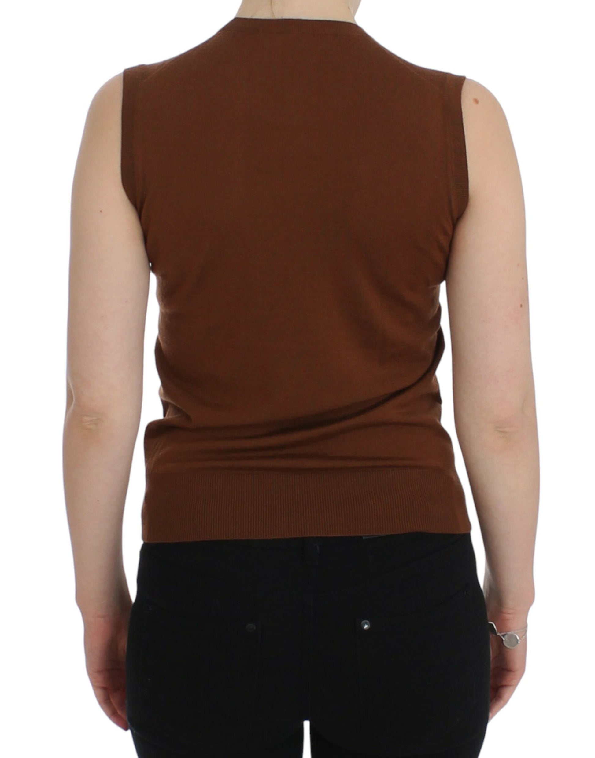 Dolce & Gabbana Brown Wool Black Lace Vest Sweater Top - Whispers Of Wisdom Clothing