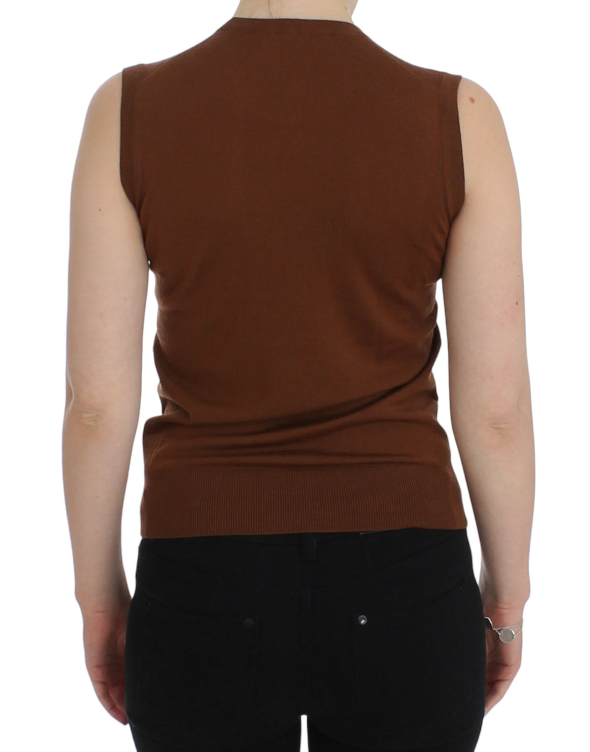 Dolce & Gabbana Brown Wool Black Lace Vest Sweater Top - Whispers Of Wisdom Clothing