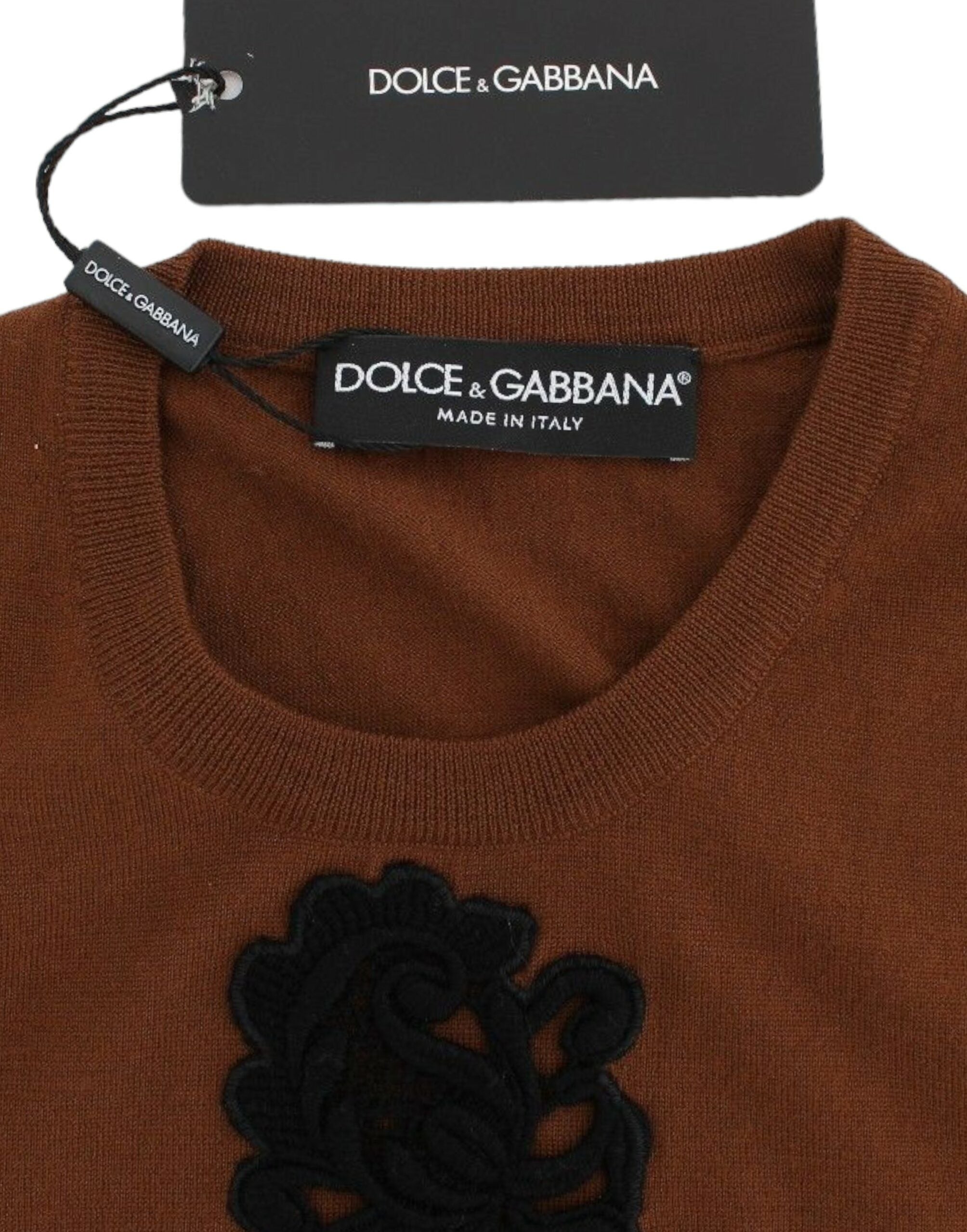 Dolce & Gabbana Brown Wool Black Lace Vest Sweater Top - Whispers Of Wisdom Clothing