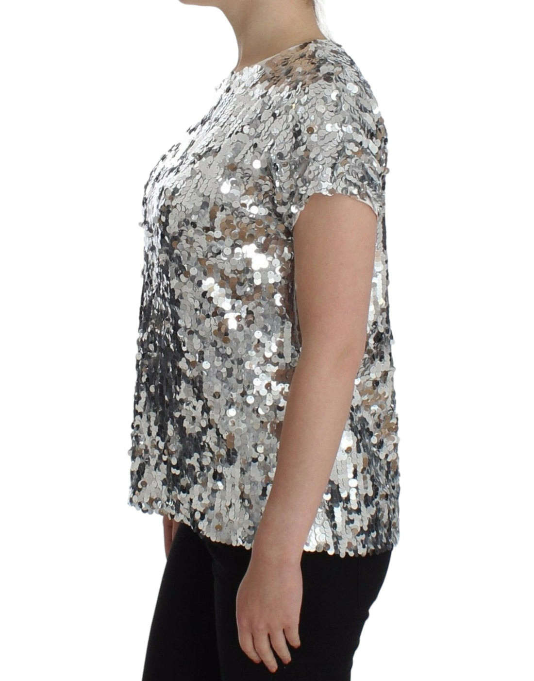 Dolce & Gabbana Silver Sequined Crewneck Blouse T-shirt Top - Whispers Of Wisdom Clothing