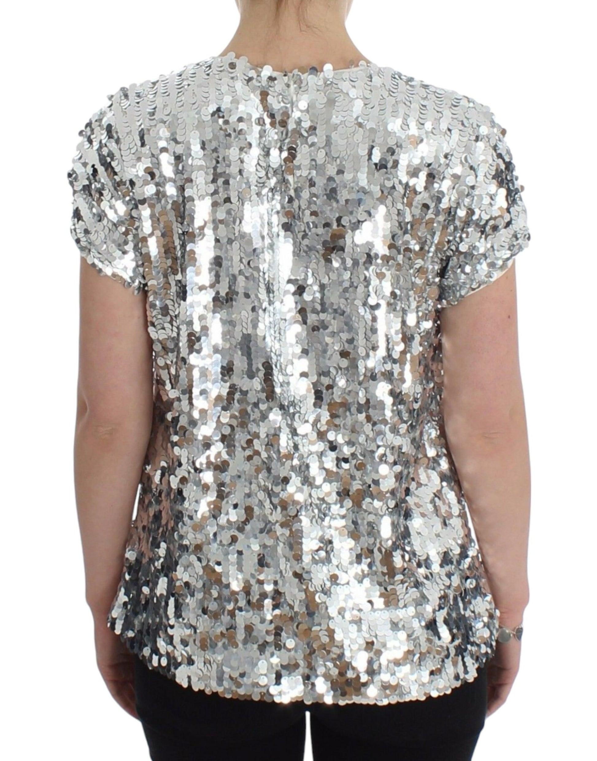 Dolce & Gabbana Silver Sequined Crewneck Blouse T-shirt Top - Whispers Of Wisdom Clothing
