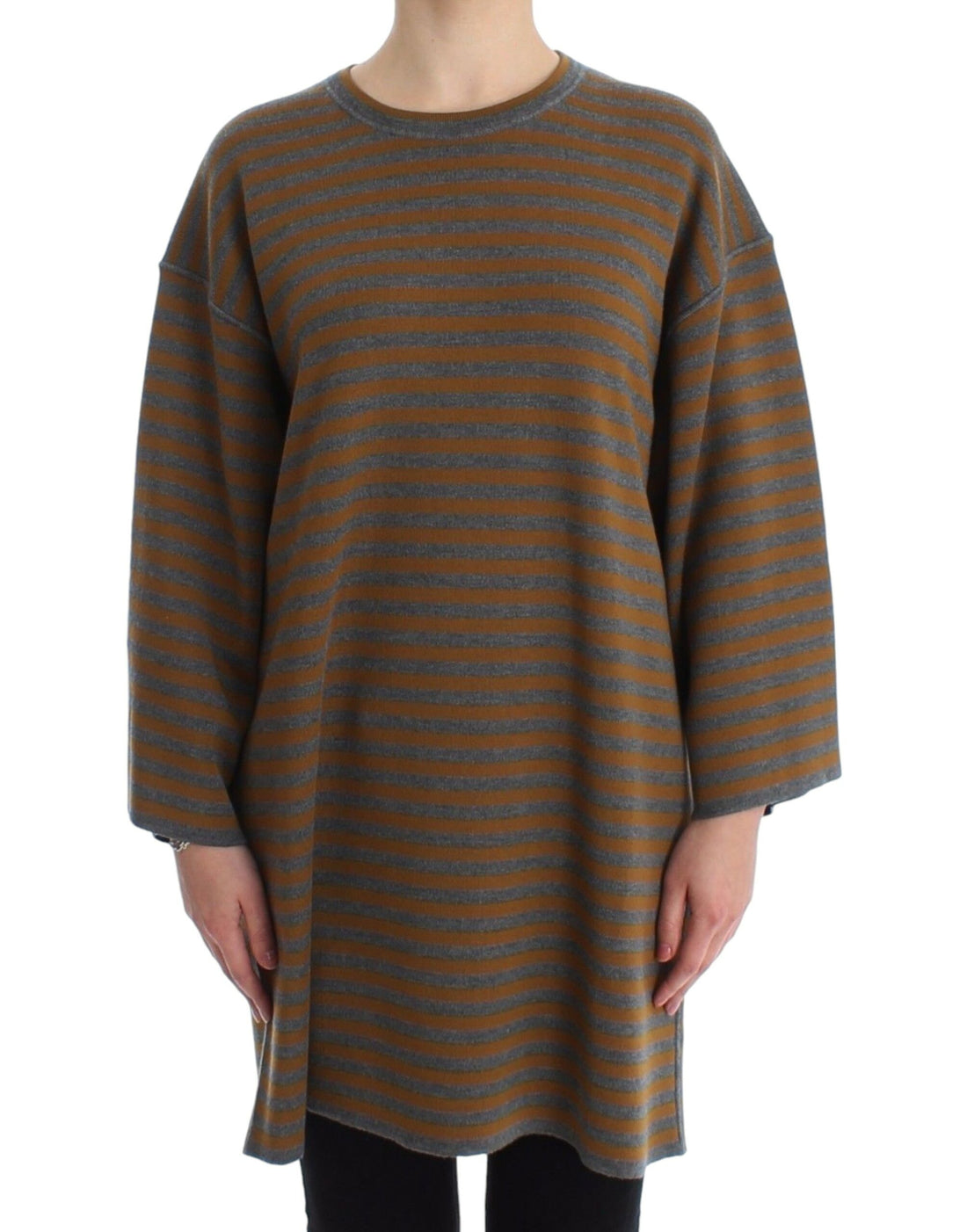 Dolce & Gabbana Oversized Gray Yellow Striped Sweater Top - Whispers Of Wisdom Clothing