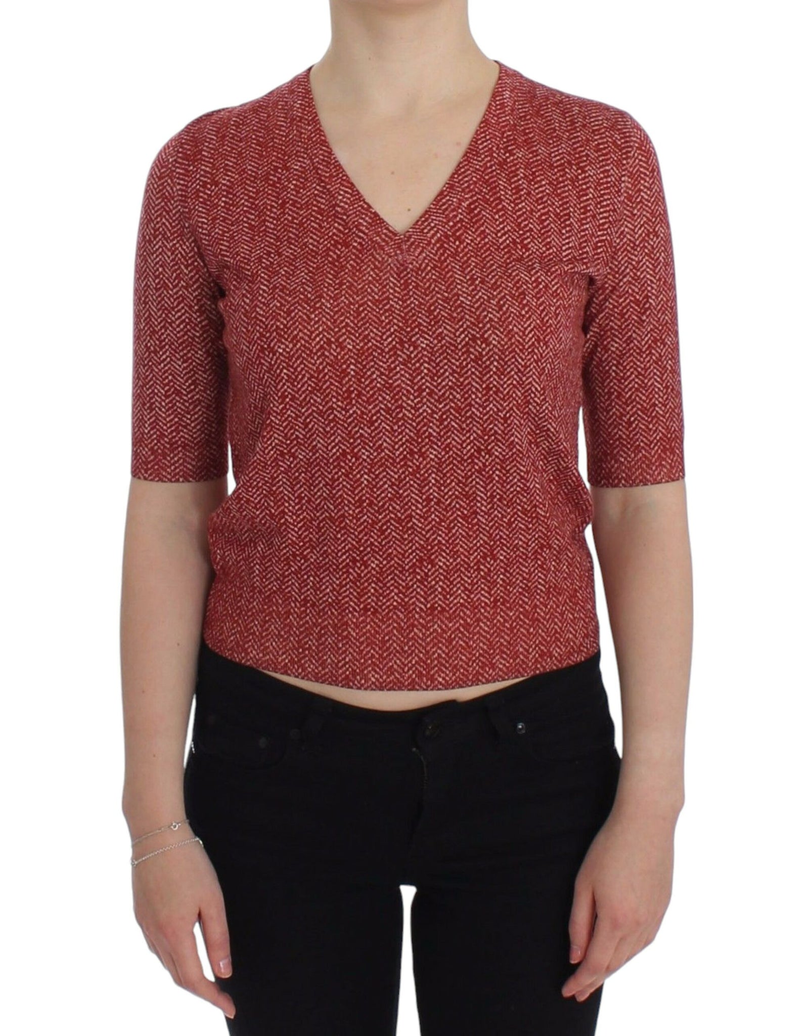 Dolce & Gabbana Red Wool Tweed Short Sleeve Sweater Pullover - Whispers Of Wisdom Clothing