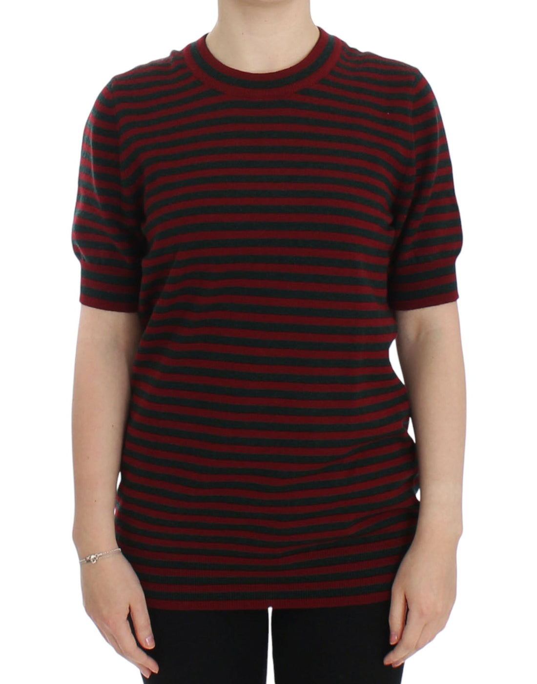 Dolce & Gabbana Red Gray Cashmere Short Sleeve Sweater - Whispers Of Wisdom Clothing