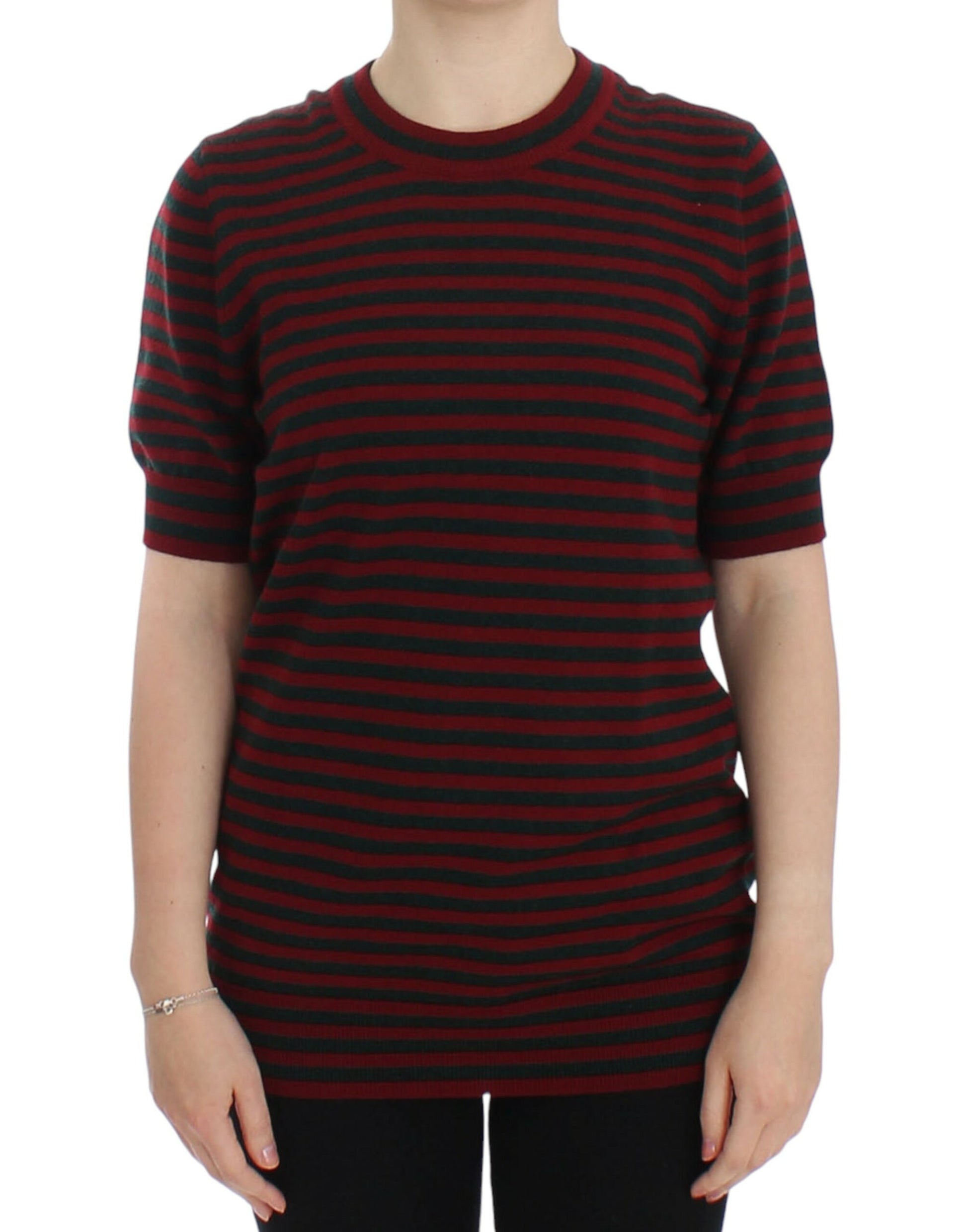 Dolce & Gabbana Red Gray Cashmere Short Sleeve Sweater - Whispers Of Wisdom Clothing