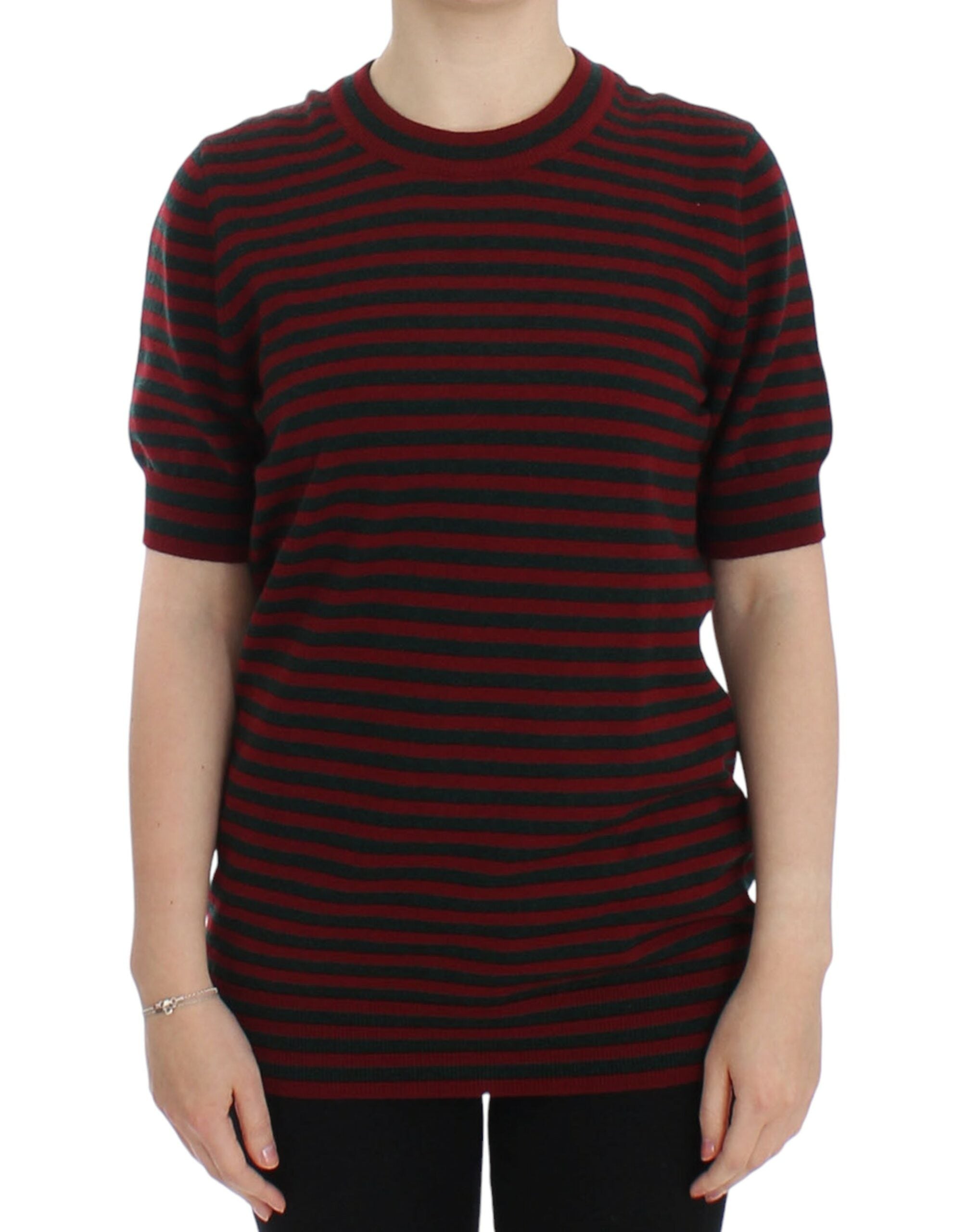 Dolce & Gabbana Red Gray Cashmere Short Sleeve Sweater - Whispers Of Wisdom Clothing