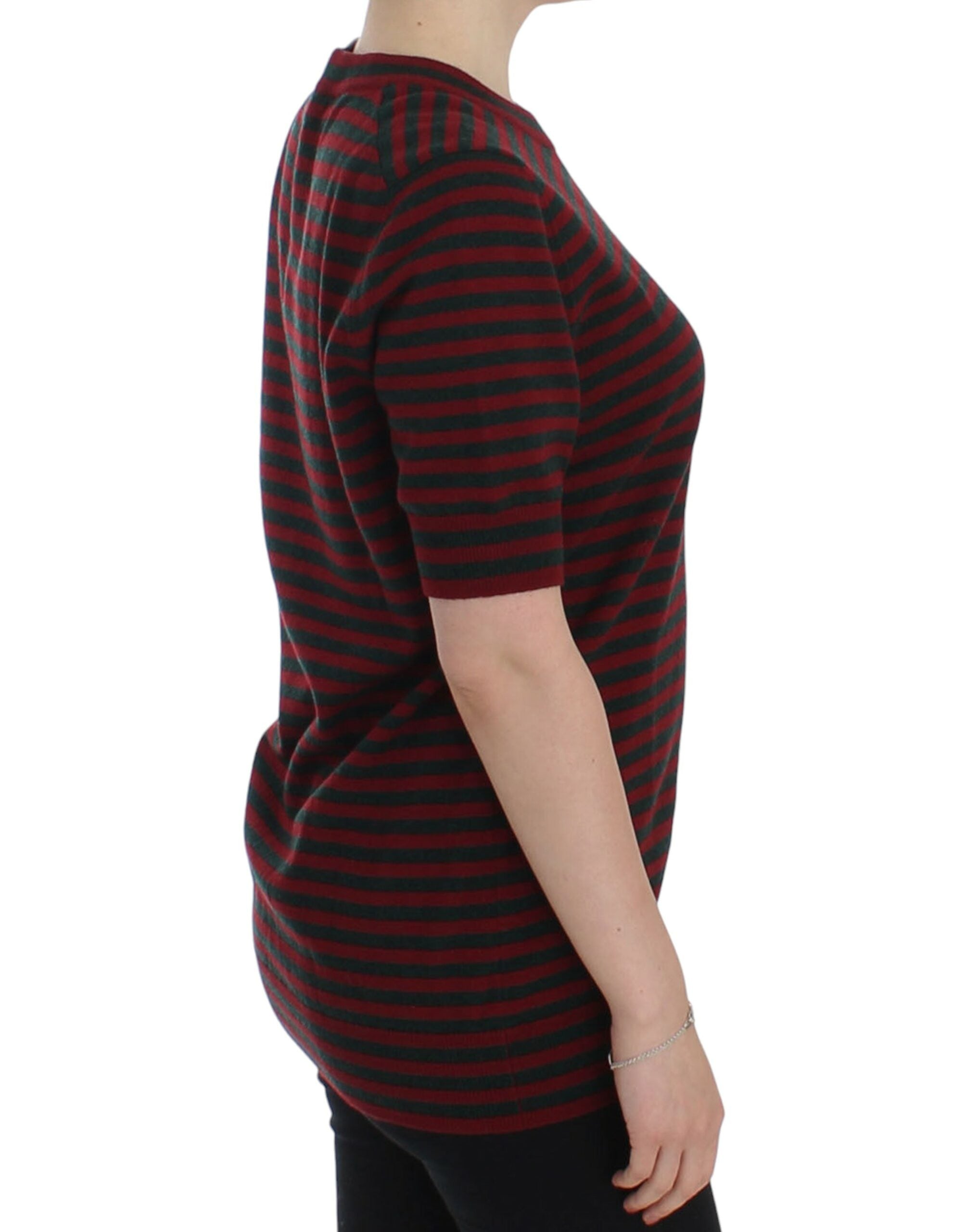 Dolce & Gabbana Red Gray Cashmere Short Sleeve Sweater - Whispers Of Wisdom Clothing