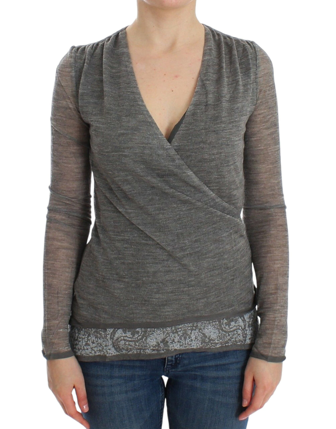 Ermanno Scervino Gray Wool Blend Stretch Long Sleeve Sweater - Whispers Of Wisdom Clothing
