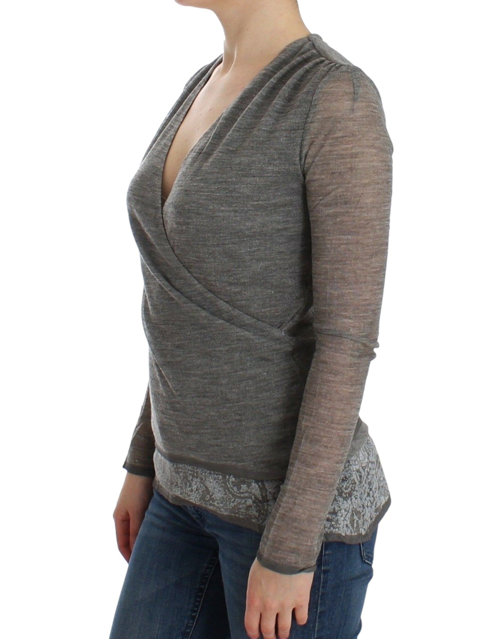Ermanno Scervino Gray Wool Blend Stretch Long Sleeve Sweater - Whispers Of Wisdom Clothing