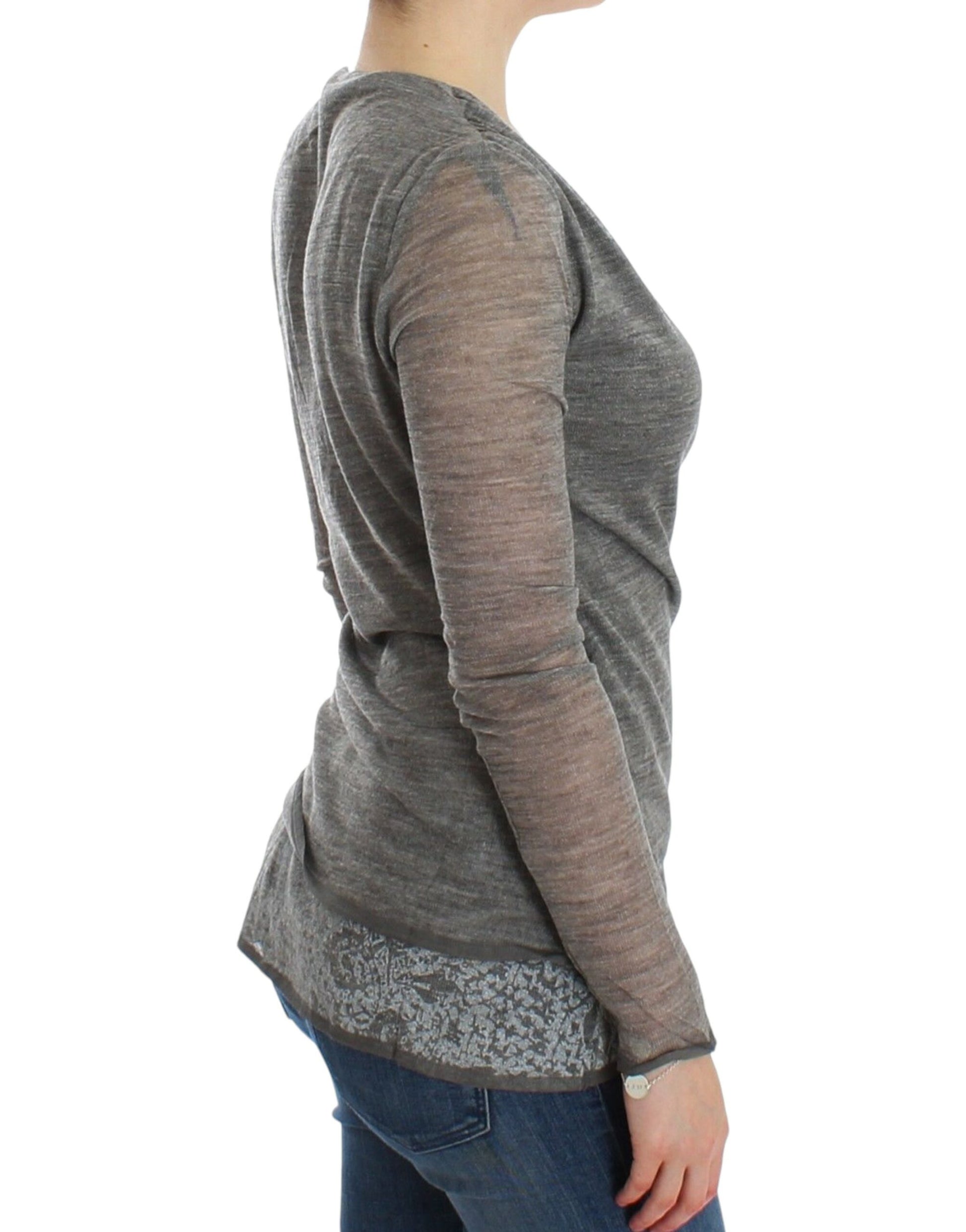 Ermanno Scervino Gray Wool Blend Stretch Long Sleeve Sweater - Whispers Of Wisdom Clothing