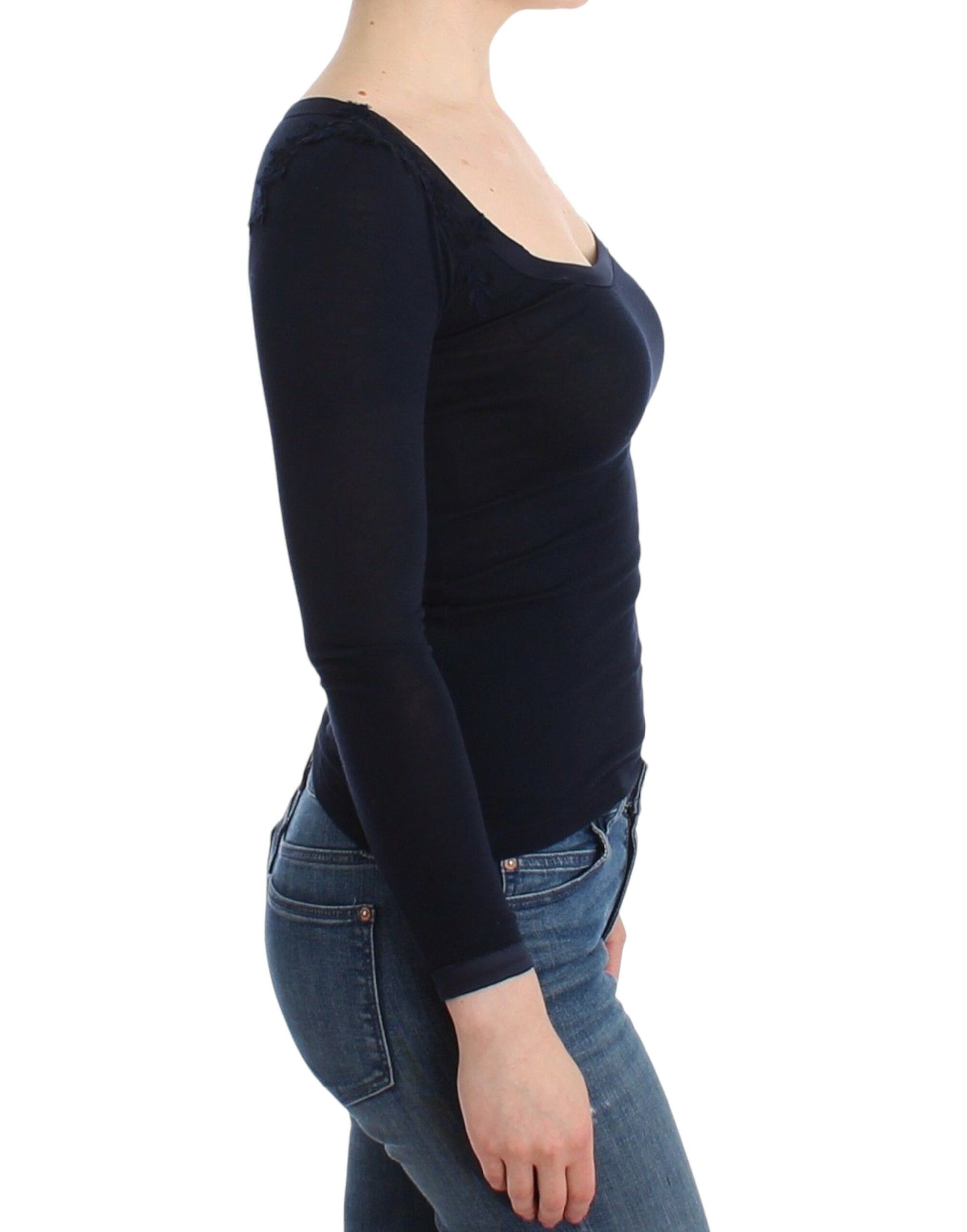 Ermanno Scervino Lingerie Blue Top Blouse Jumper Lace Rayon - Whispers Of Wisdom Clothing