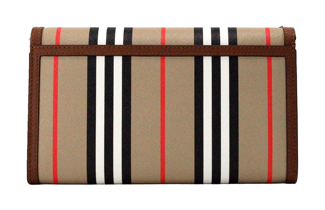 حقيبة كتف من الجلد من Burberry Hannah Icon Stripe Archive Tan من القماش الإلكتروني