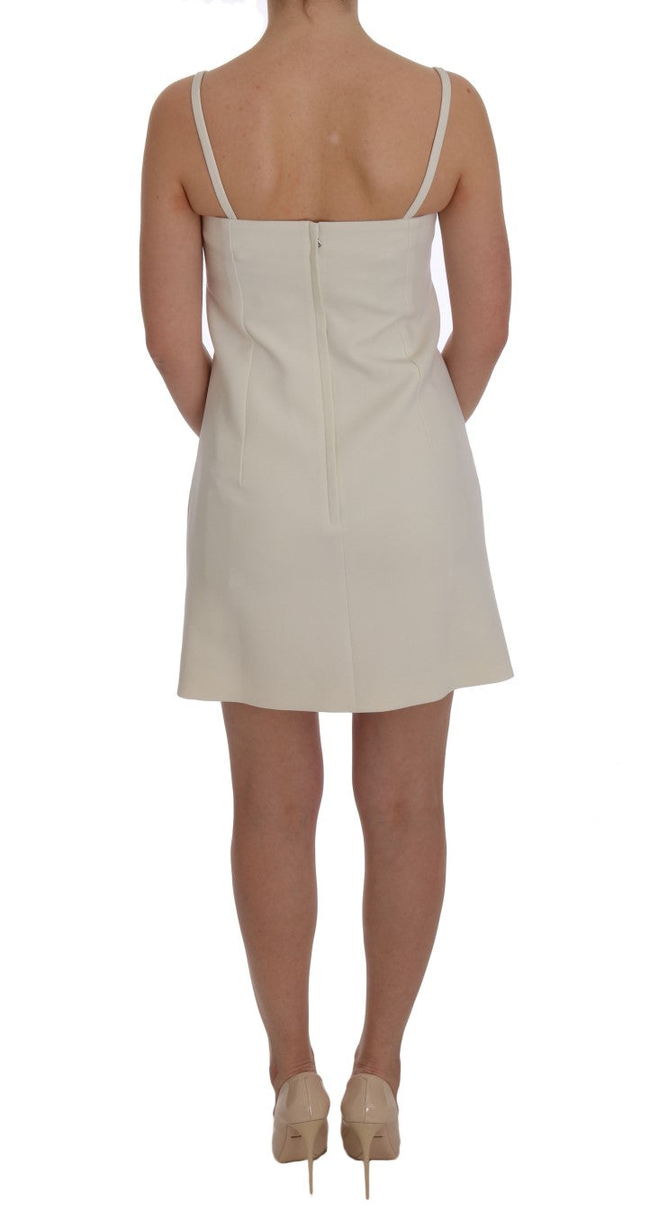 Dolce & Gabbana White Wool Stretch Brooch Shift Dress - Whispers Of Wisdom Clothing