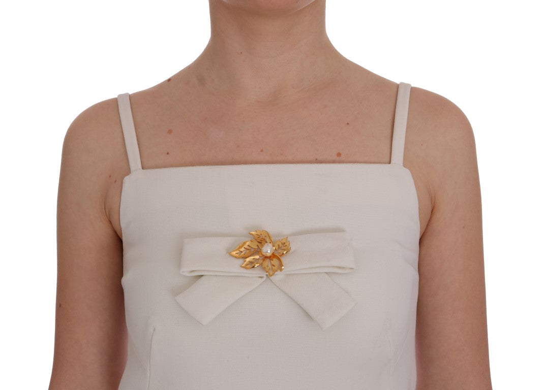 Dolce & Gabbana White Wool Stretch Brooch Shift Dress - Whispers Of Wisdom Clothing