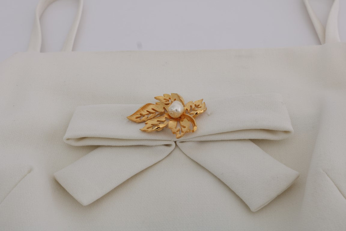 Dolce & Gabbana White Wool Stretch Brooch Shift Dress - Whispers Of Wisdom Clothing