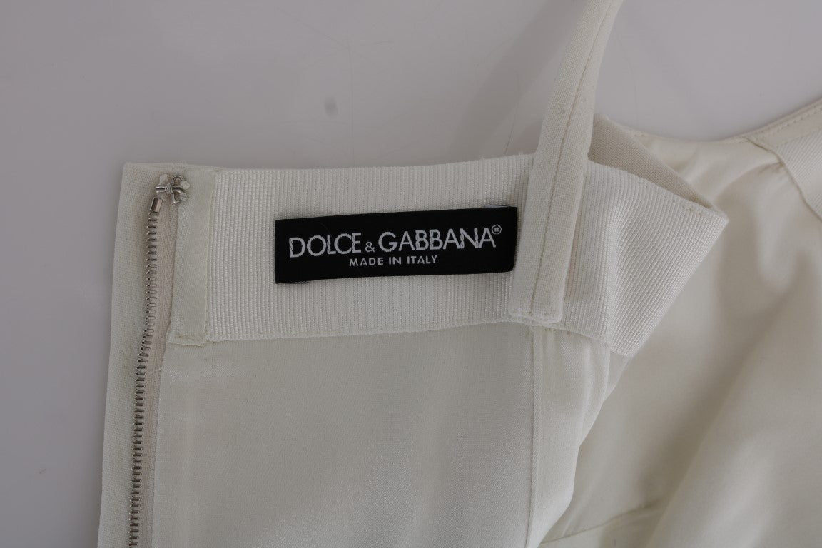 Dolce & Gabbana White Wool Stretch Brooch Shift Dress - Whispers Of Wisdom Clothing