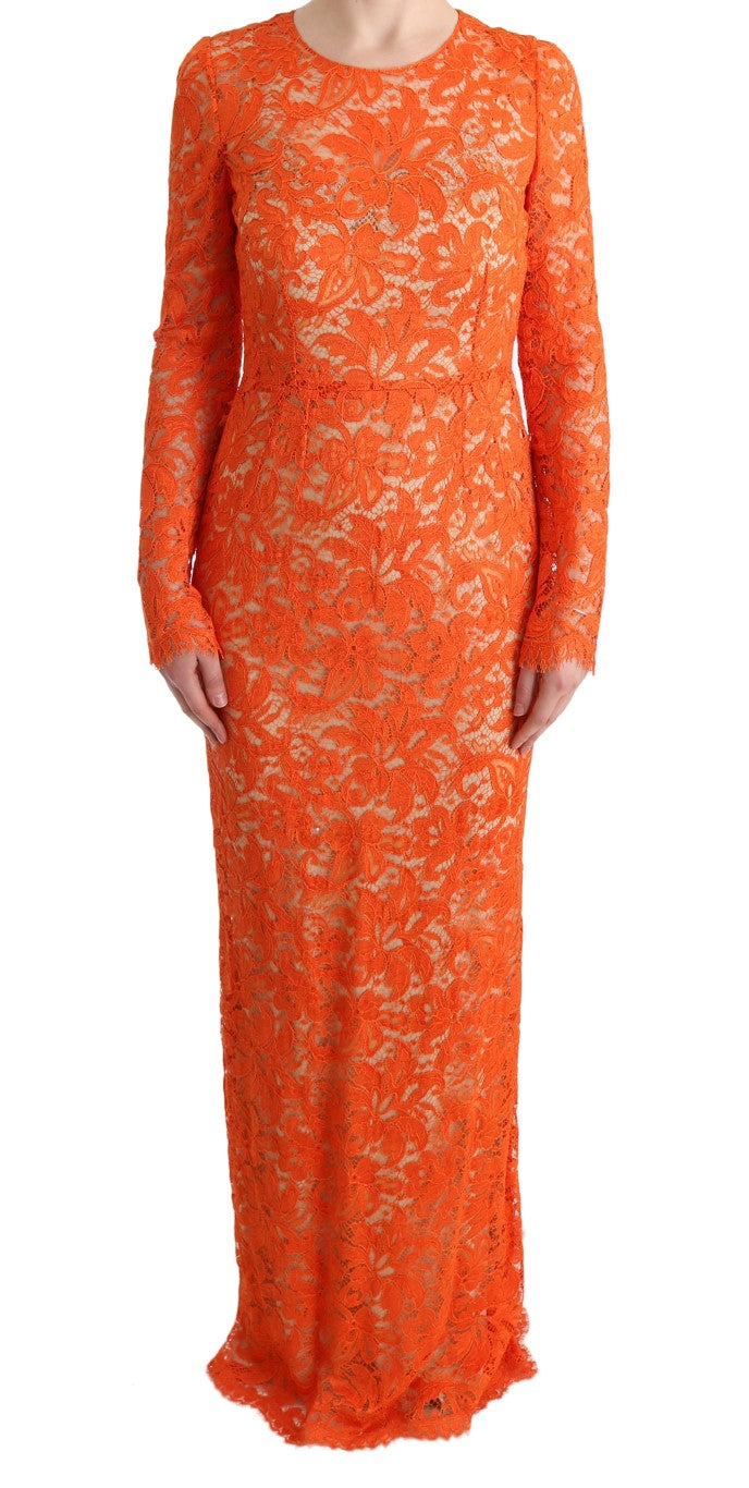 Dolce & Gabbana Orange Floral Ricamo Sheath Long Dress - Whispers Of Wisdom Clothing