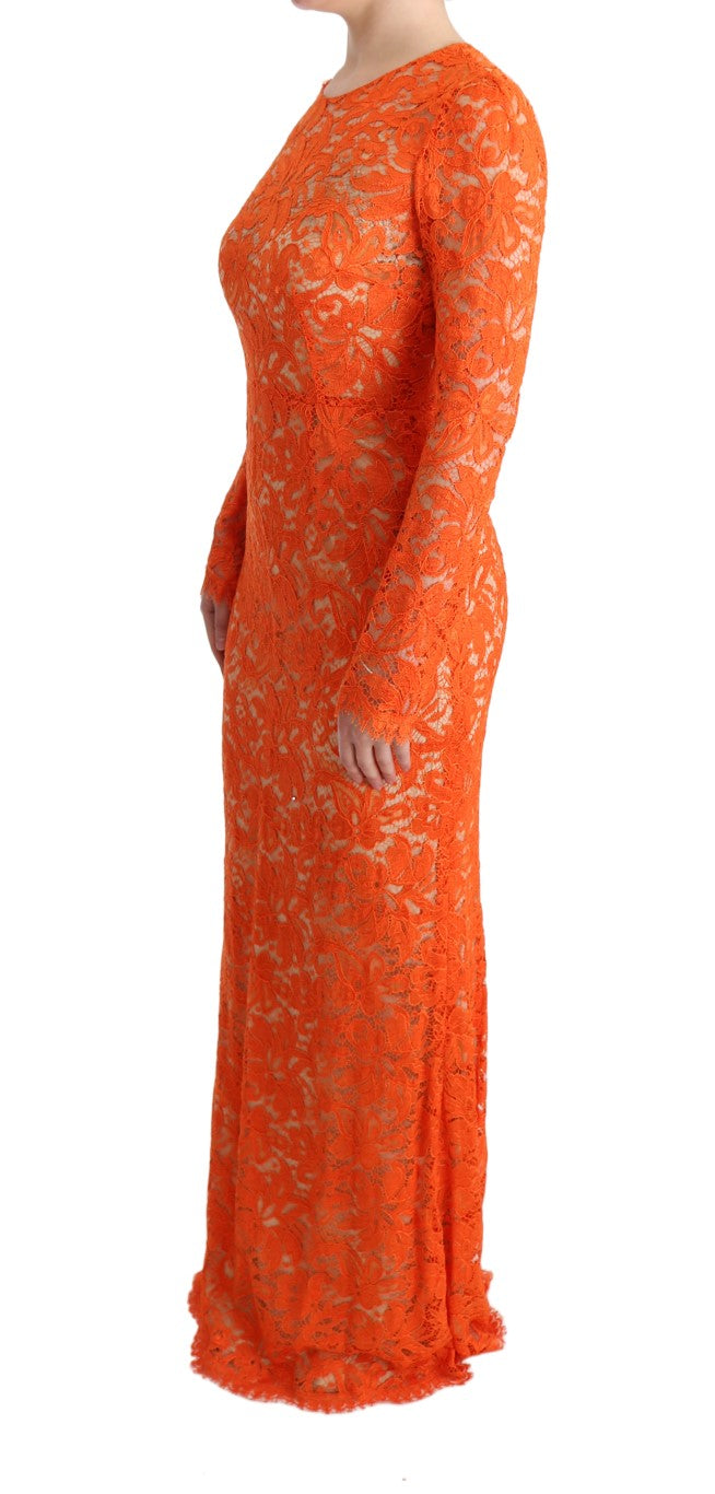 Dolce & Gabbana Orange Floral Ricamo Sheath Long Dress - Whispers Of Wisdom Clothing