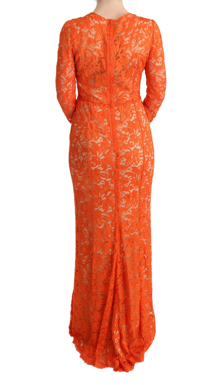 Dolce & Gabbana Orange Floral Ricamo Sheath Long Dress - Whispers Of Wisdom Clothing