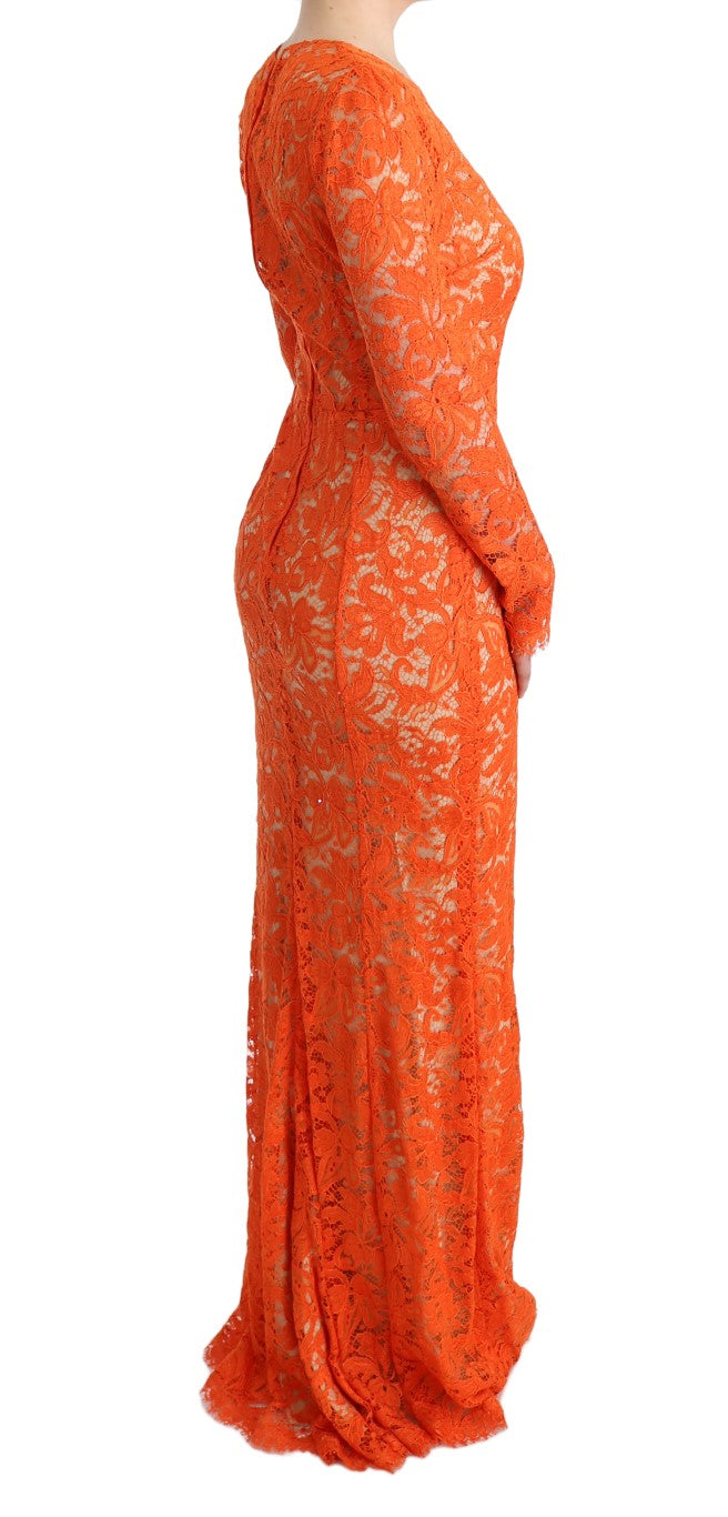 Dolce & Gabbana Orange Floral Ricamo Sheath Long Dress - Whispers Of Wisdom Clothing