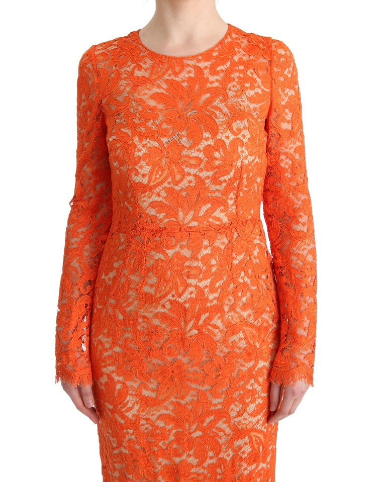 Dolce & Gabbana Orange Floral Ricamo Sheath Long Dress - Whispers Of Wisdom Clothing