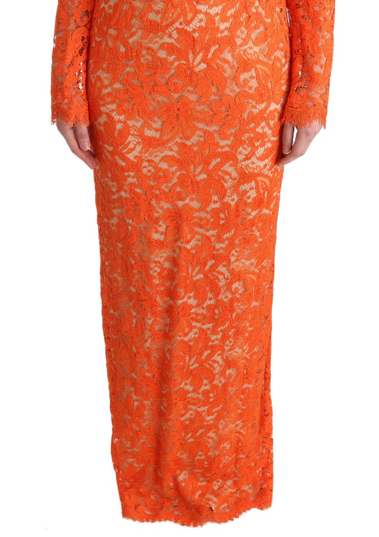Dolce & Gabbana Orange Floral Ricamo Sheath Long Dress - Whispers Of Wisdom Clothing