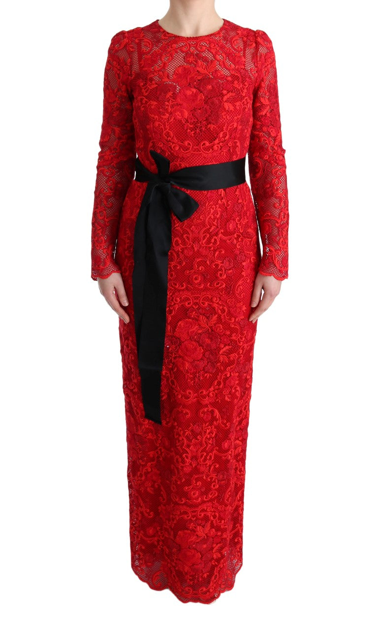 Dolce & Gabbana Red Floral Ricamo Sheath Long Dress - Whispers Of Wisdom Clothing