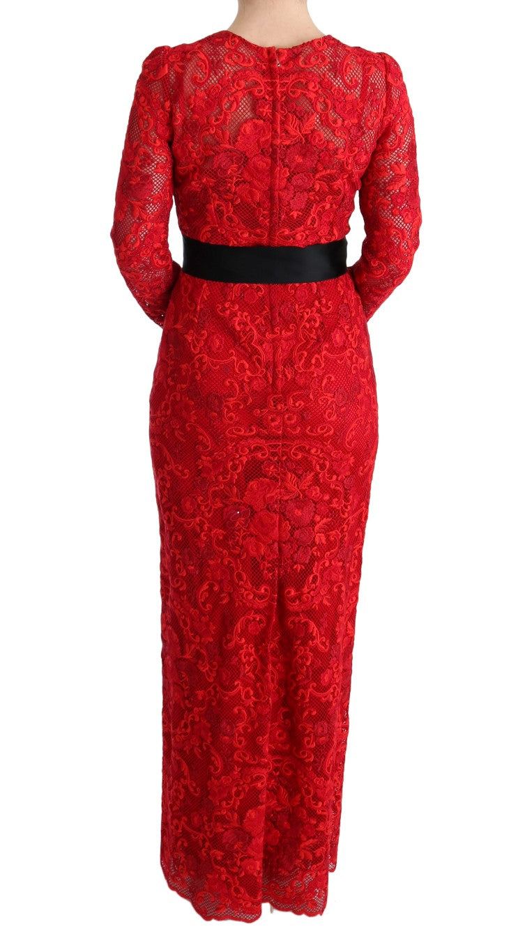 Dolce & Gabbana Red Floral Ricamo Sheath Long Dress - Whispers Of Wisdom Clothing