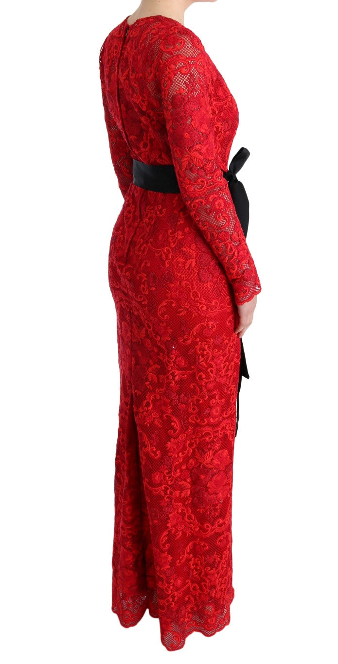 Dolce & Gabbana Red Floral Ricamo Sheath Long Dress - Whispers Of Wisdom Clothing