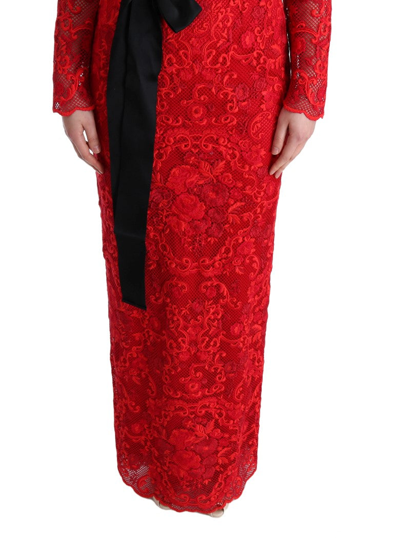 Dolce & Gabbana Red Floral Ricamo Sheath Long Dress - Whispers Of Wisdom Clothing