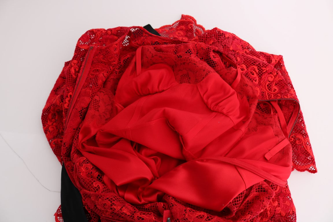 Dolce & Gabbana Red Floral Ricamo Sheath Long Dress - Whispers Of Wisdom Clothing