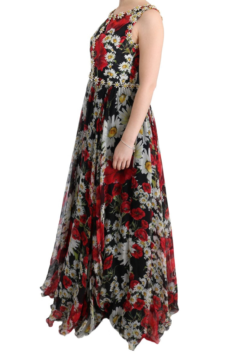 Dolce & Gabbana Multicolor Silk Floral Crystal Long Maxi Dress - Whispers Of Wisdom Clothing