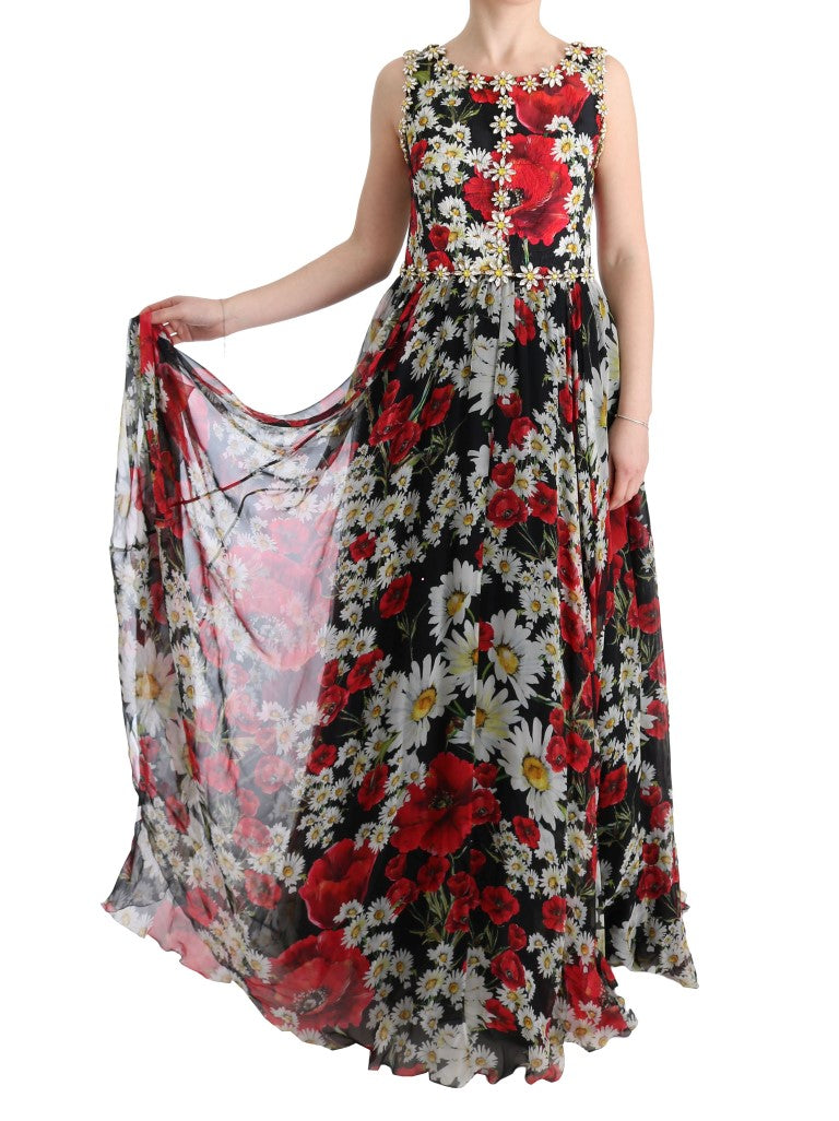 Dolce & Gabbana Multicolor Silk Floral Crystal Long Maxi Dress - Whispers Of Wisdom Clothing