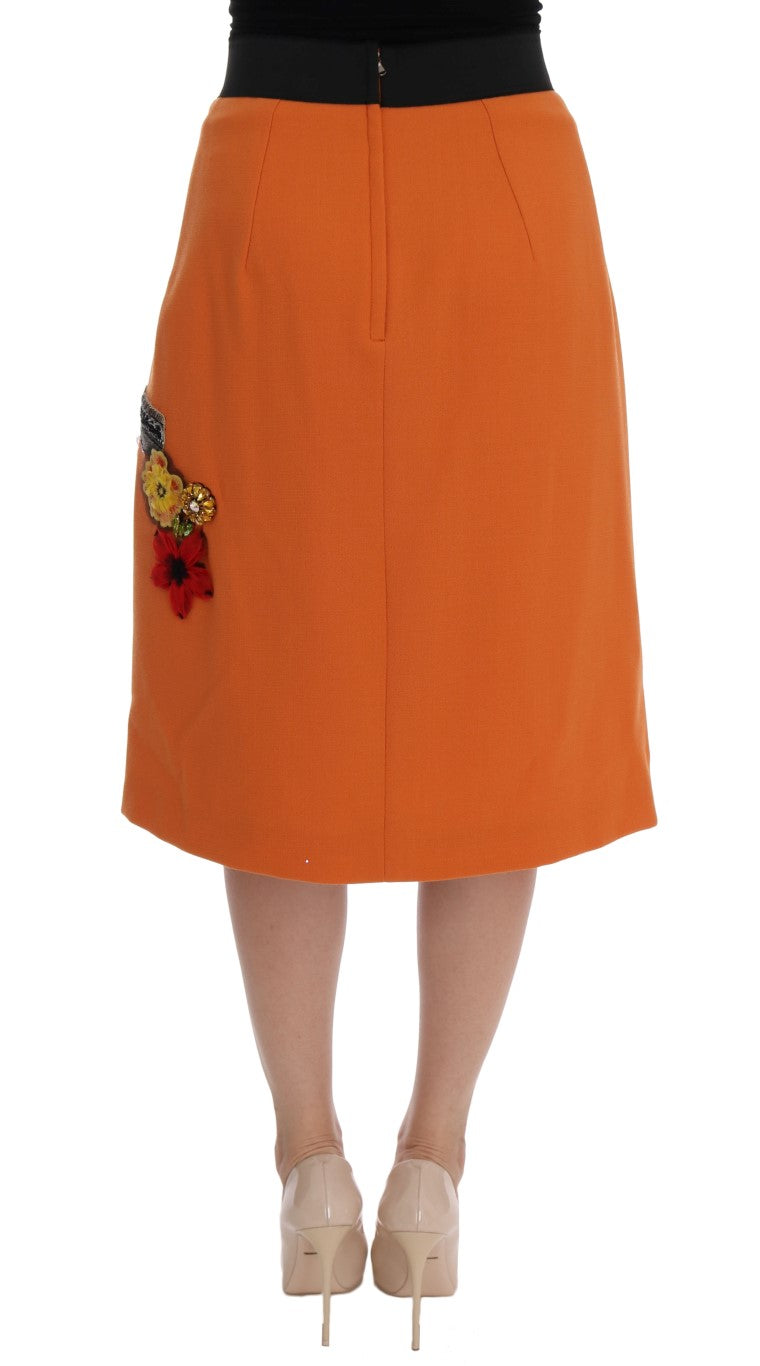 Dolce & Gabbana Orange Wool Crystal Sequin Appliques Skirt - Whispers Of Wisdom Clothing