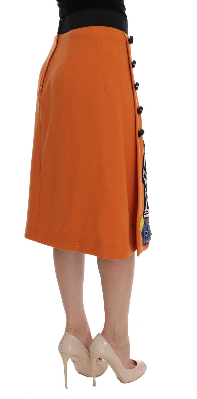Dolce & Gabbana Orange Wool Crystal Sequin Appliques Skirt - Whispers Of Wisdom Clothing