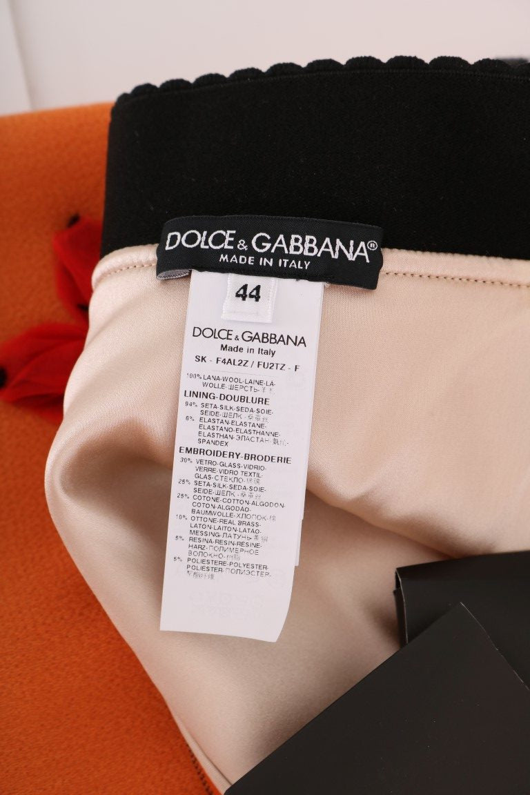 Dolce & Gabbana Orange Wool Crystal Sequin Appliques Skirt - Whispers Of Wisdom Clothing