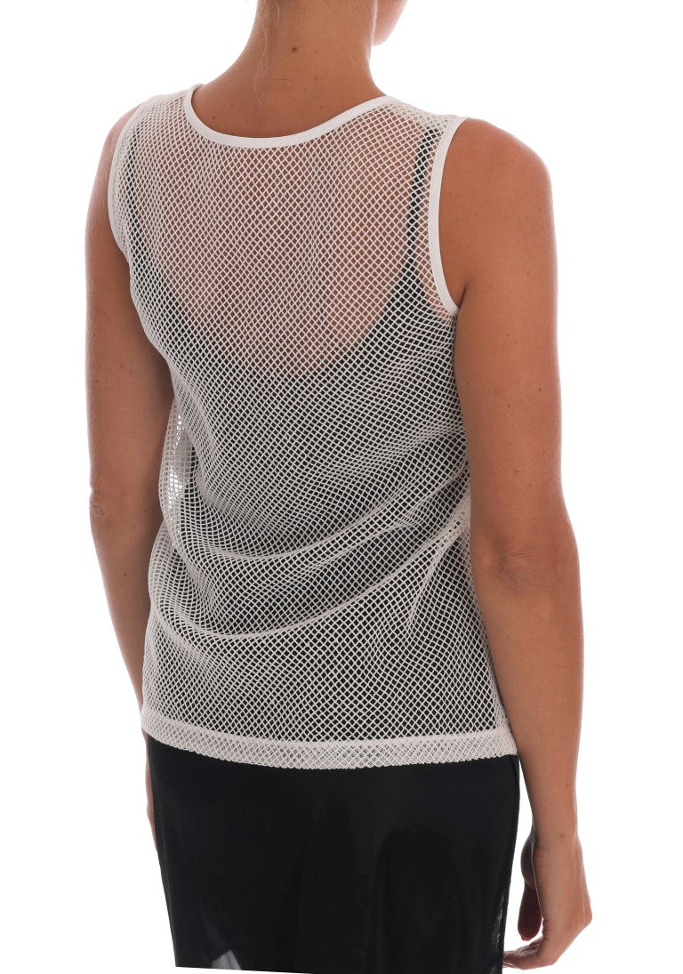 Dolce & Gabbana White Net Tank Transparent Top - Whispers Of Wisdom Clothing