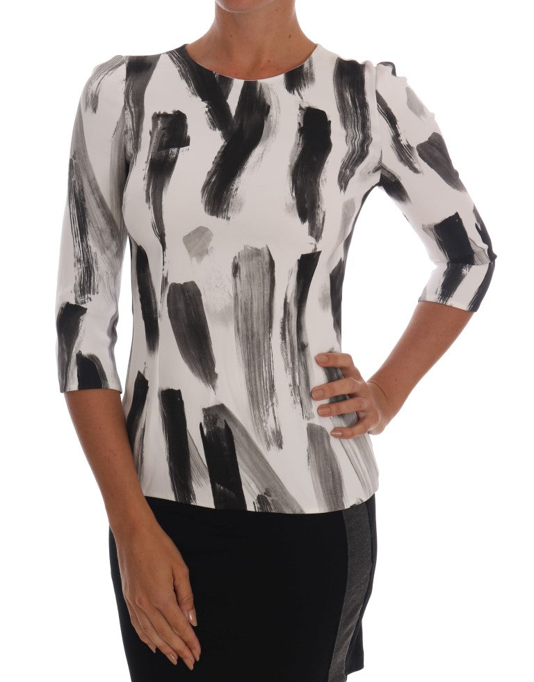 Dolce & Gabbana White Black Striped Printed Blouse Top - Whispers Of Wisdom Clothing