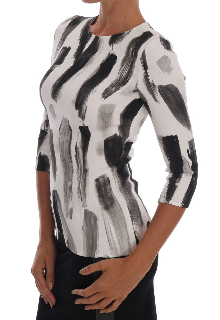 Dolce & Gabbana White Black Striped Printed Blouse Top - Whispers Of Wisdom Clothing