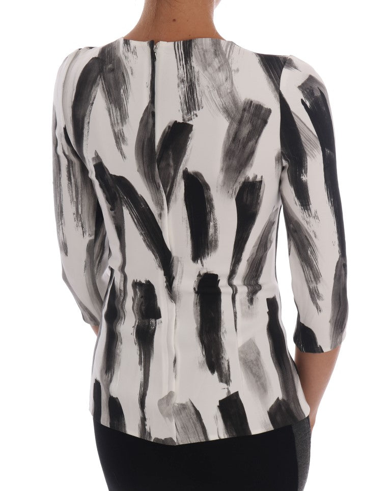 Dolce & Gabbana White Black Striped Printed Blouse Top - Whispers Of Wisdom Clothing