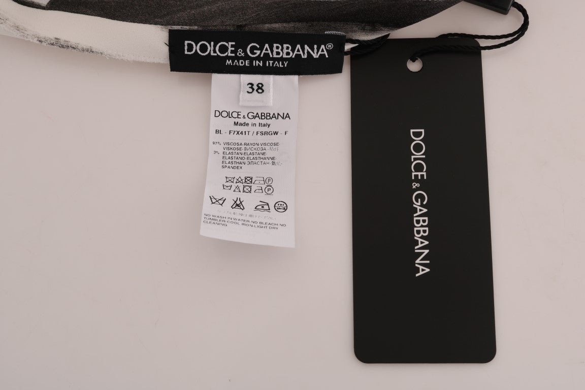 Dolce & Gabbana White Black Striped Printed Blouse Top - Whispers Of Wisdom Clothing
