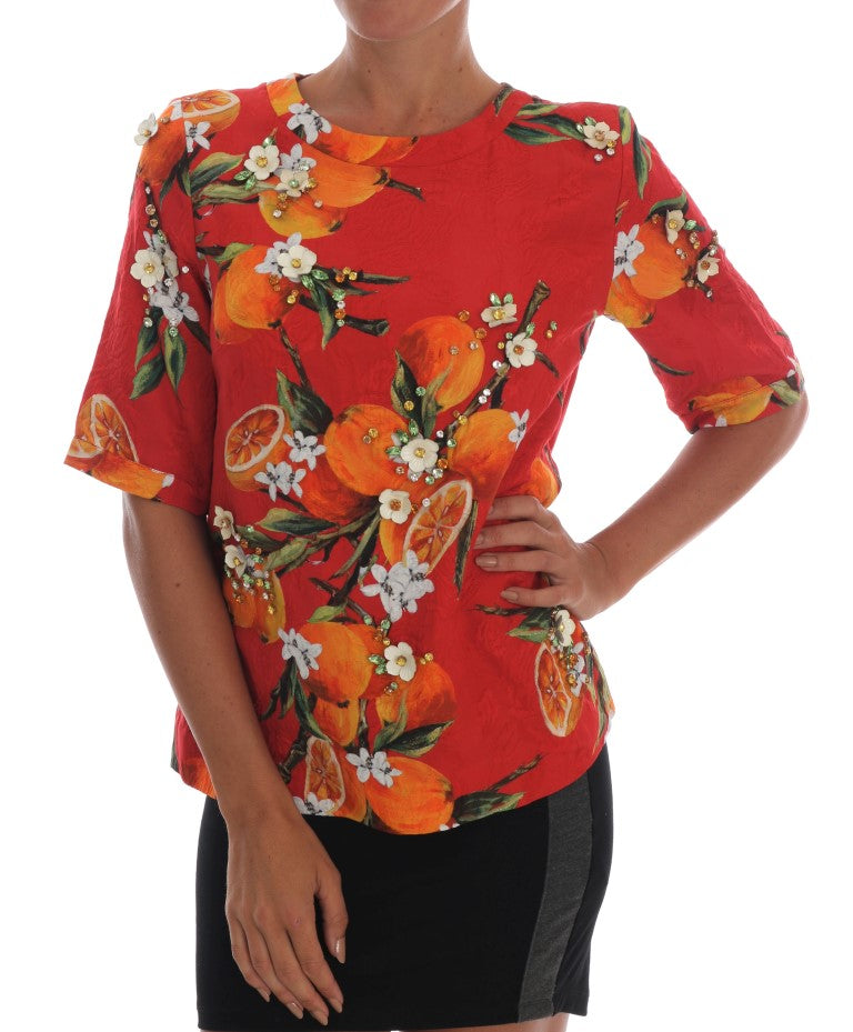 Dolce & Gabbana Orange Print Crystal-Embellished Blouse - Whispers Of Wisdom Clothing