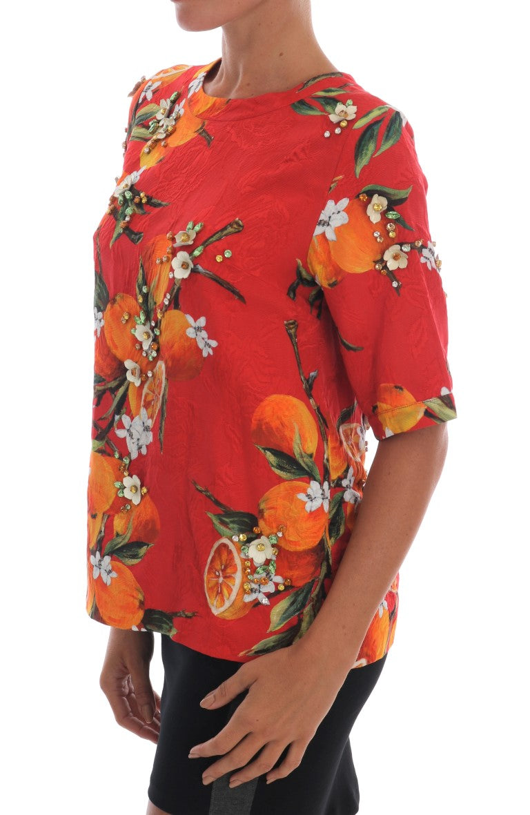 Dolce & Gabbana Orange Print Crystal-Embellished Blouse - Whispers Of Wisdom Clothing