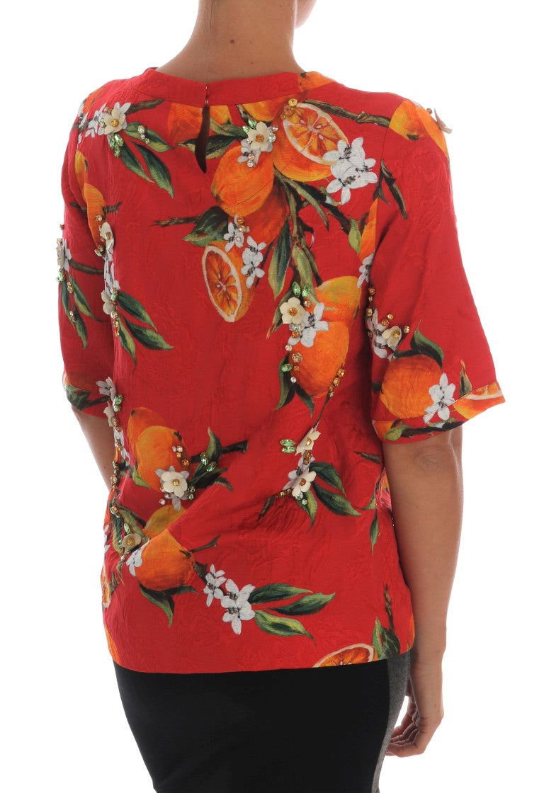 Dolce & Gabbana Orange Print Crystal-Embellished Blouse - Whispers Of Wisdom Clothing