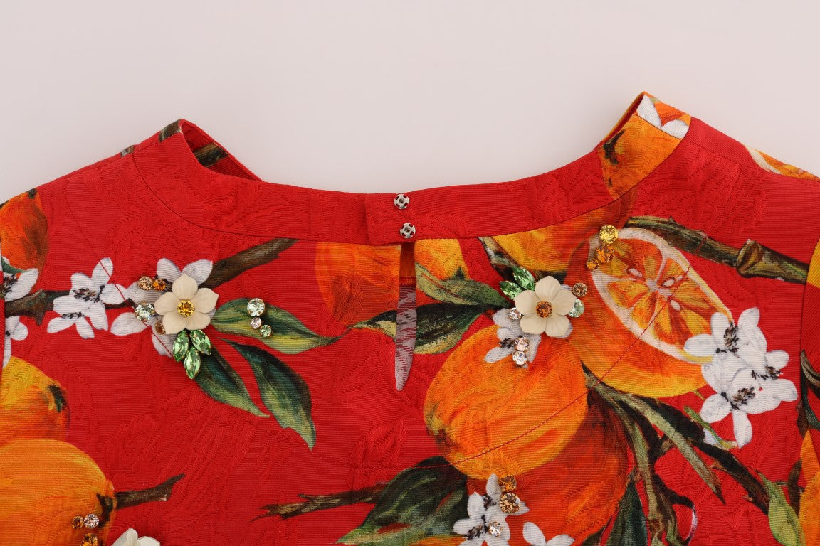 Dolce & Gabbana Orange Print Crystal-Embellished Blouse - Whispers Of Wisdom Clothing