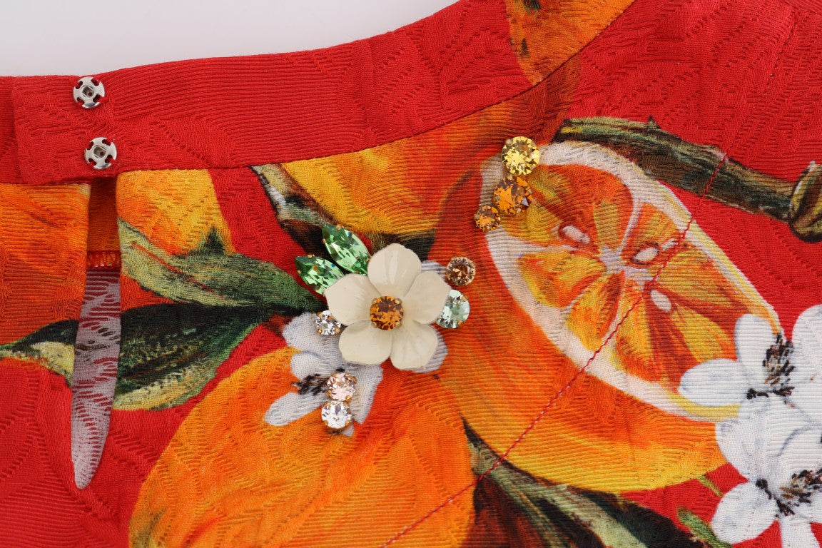 Dolce & Gabbana Orange Print Crystal-Embellished Blouse - Whispers Of Wisdom Clothing