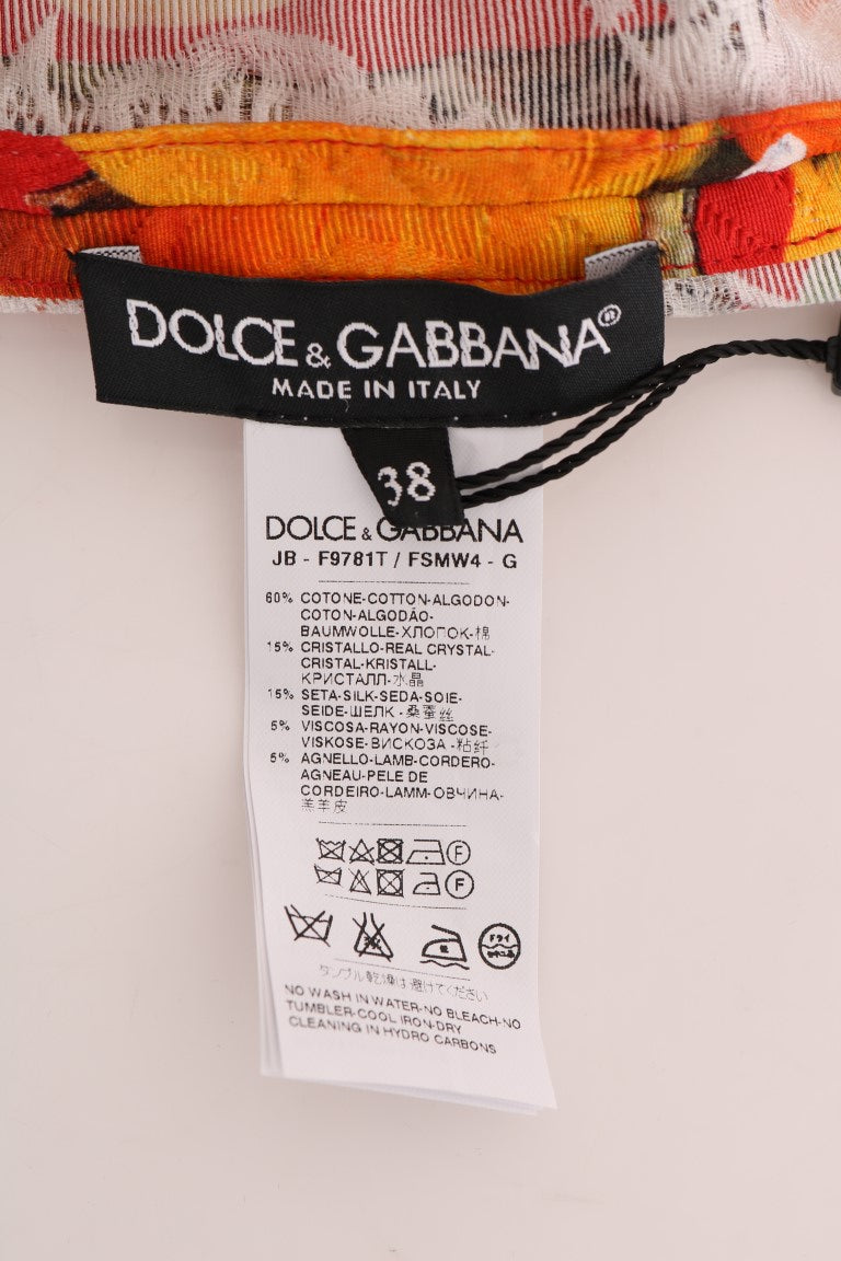 Dolce & Gabbana Orange Print Crystal-Embellished Blouse - Whispers Of Wisdom Clothing