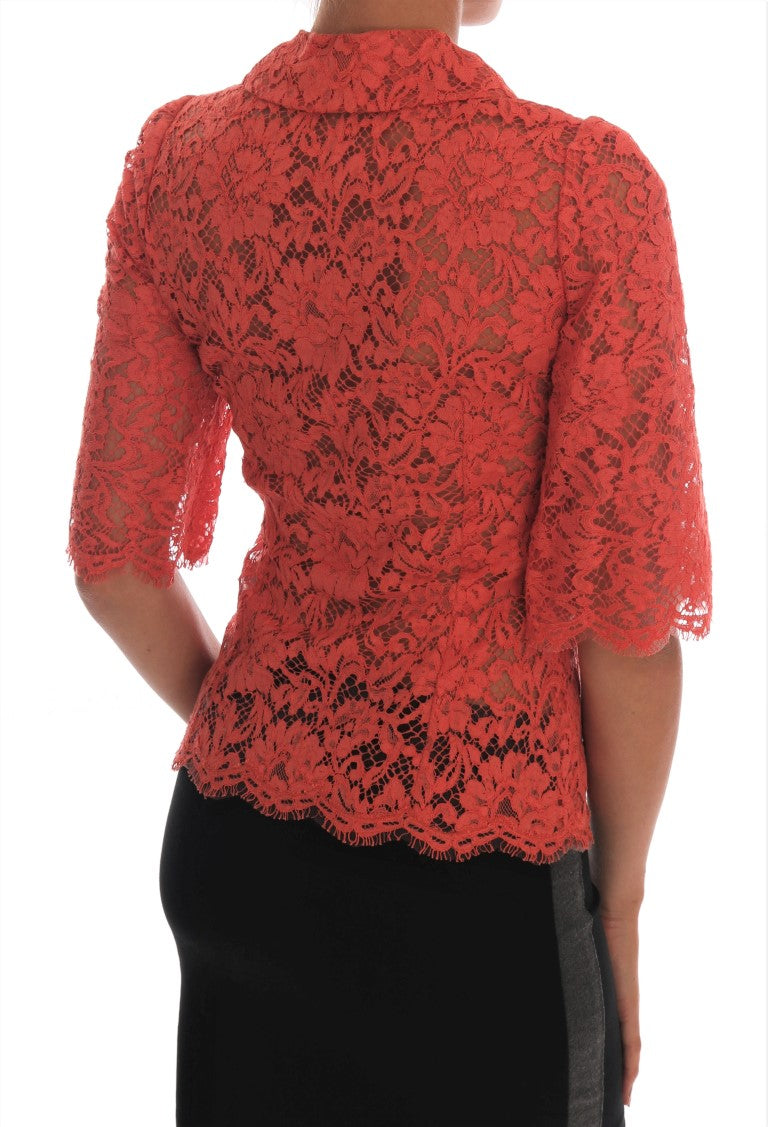 Dolce & Gabbana Orange Crystal Buttons Floral Lace Blouse - Whispers Of Wisdom Clothing