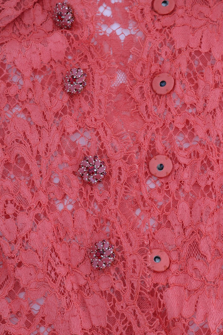 Dolce & Gabbana Orange Crystal Buttons Floral Lace Blouse - Whispers Of Wisdom Clothing