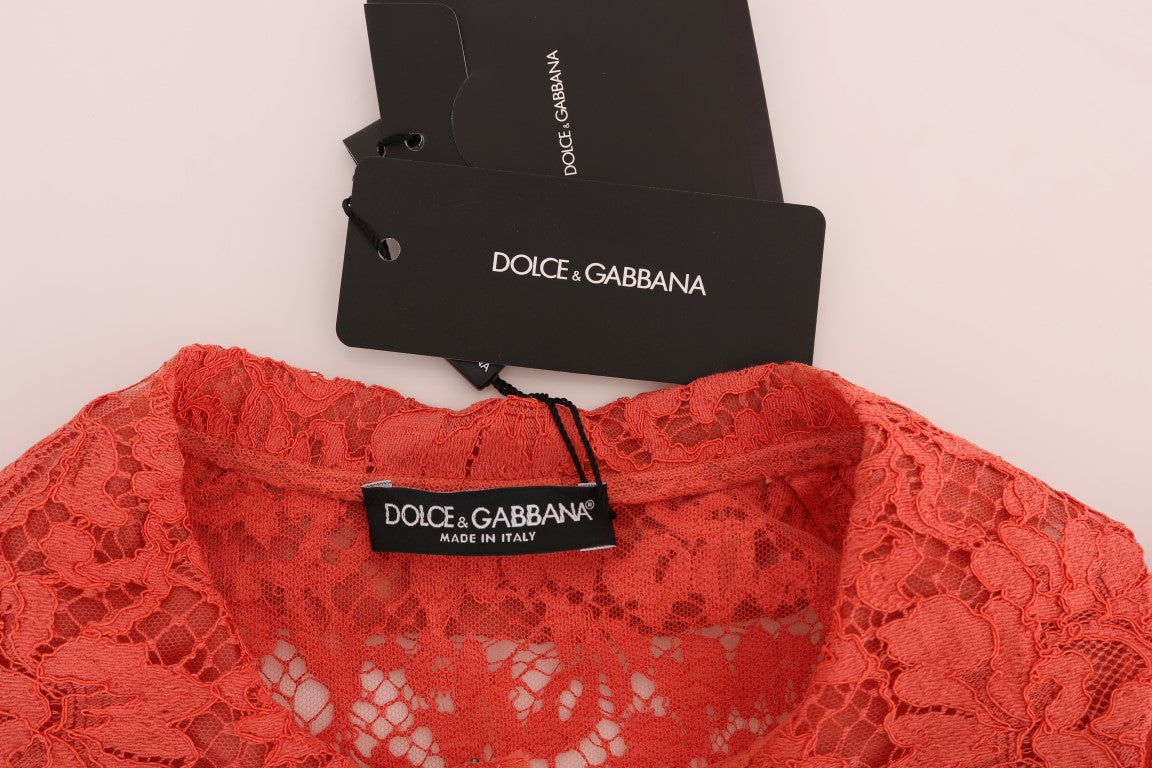 Dolce & Gabbana Orange Crystal Buttons Floral Lace Blouse - Whispers Of Wisdom Clothing